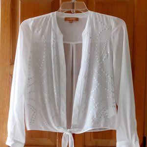 Ellen Tracy White Sheer Jeweled Long sleeve Blouse Size XS